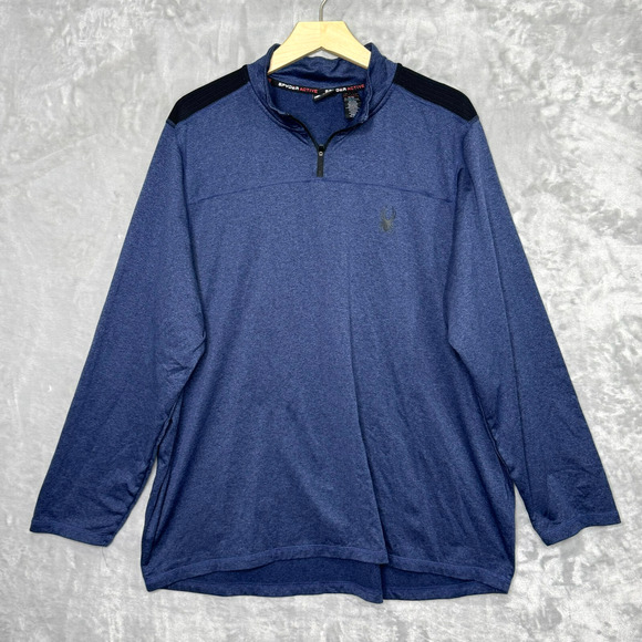 Spyder ProWeb Active Mens XL Blue Pullover Quarter Zip Sweatshirt Knit Logo - Picture 1 of 10